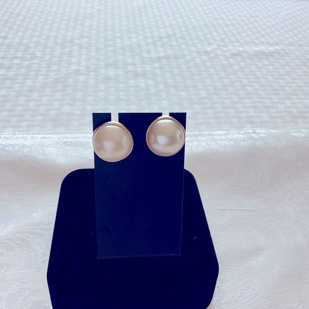 Pearl Button Gold Tone Earrings
